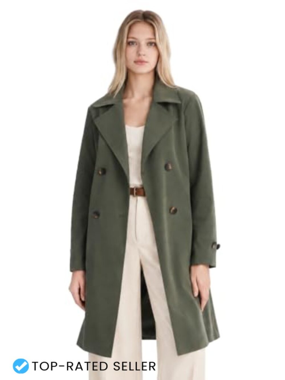 Women's Double Breasted Trench Coat Water Repellent Long Windbreaker